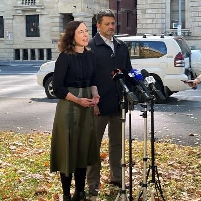 Mary talking to the press